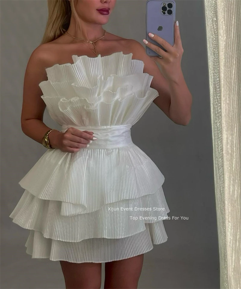 Xijun Sexy Short Prom Dresses Tiered Ivory Evening Dresses A-Line Saudi Arabric Formal Prom Gowns 2023 Occasion Party Dresses