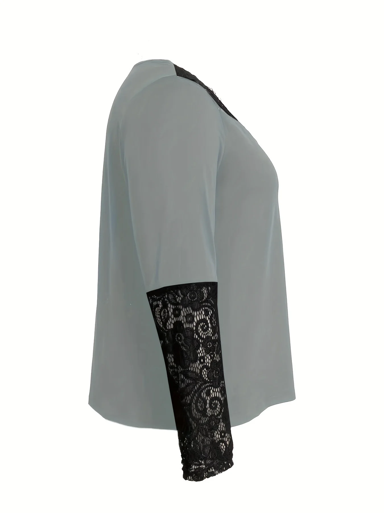 Camicetta da donna a maniche lunghe con bottoni sul davanti e bordi in pizzo grigio chiaro