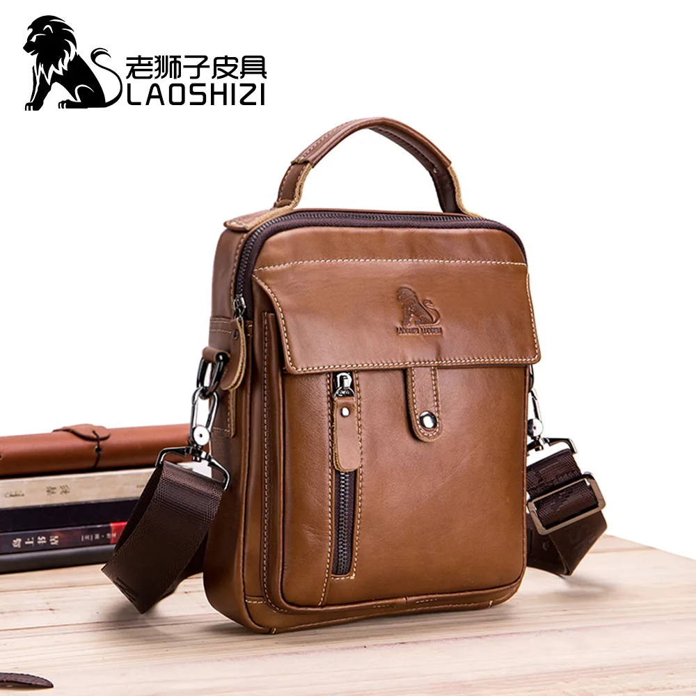 LAOSHIZI Brand High-end Men\'s genuine Leather Shoulder Bag Leisure Business crossbody bag 100% Leather Man Bag Handbag