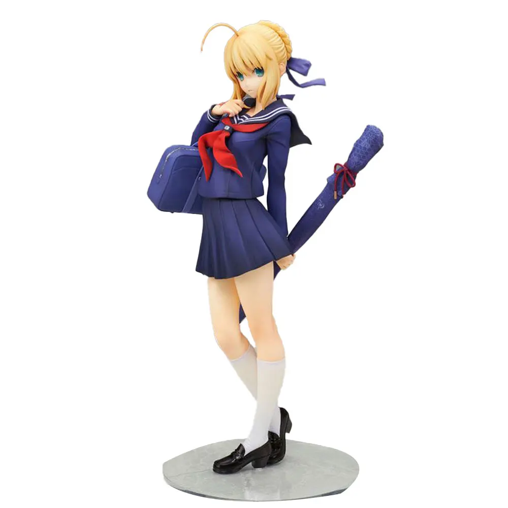 Figura Pendragon Altria de Anime Fate/Stay Night, uniforme de estudiante, modelo de animación de pie, colección de regalos, adornos decorativos, 22CM