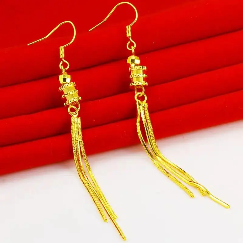 

High quality womens gold 999 earrings small waist tassel four-leaf clover gemstone earrings fashion trend pure gold