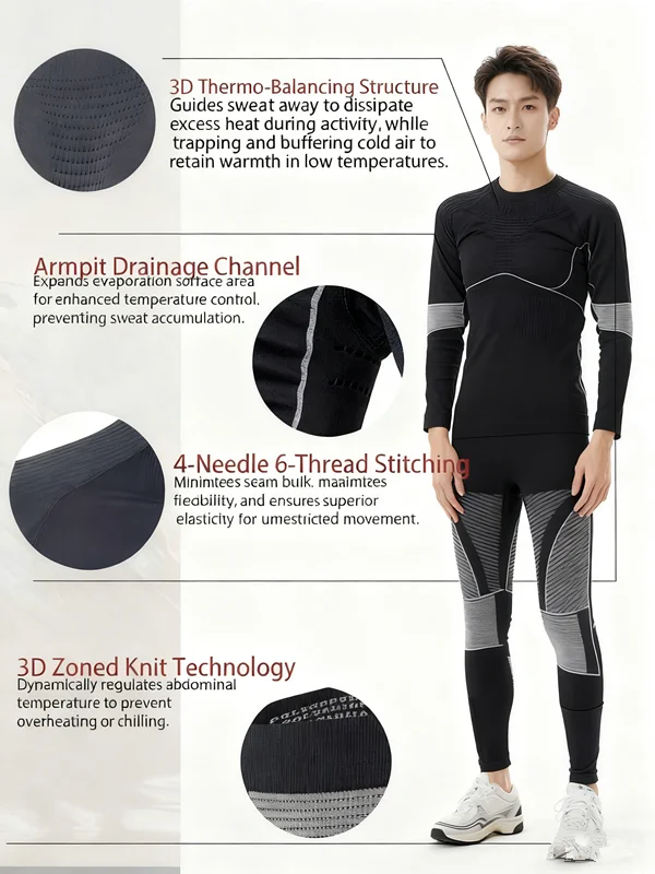 Intimo termico da uomo Set top e fondo a maniche lunghe con strato base e mutandoni lunghi