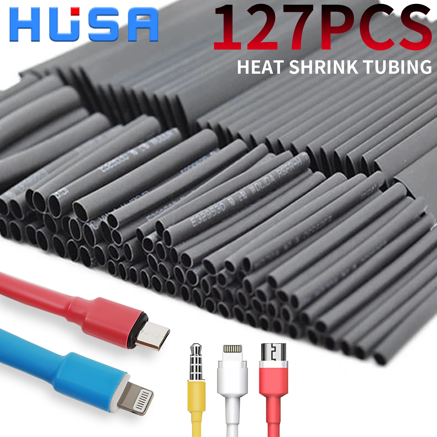 127 PCS 1:2 Ratio Heat shrink  Thermoresistant Tube Heat Shrink Wrapping Kit Electrical Connection Wire Cable repair Insulati