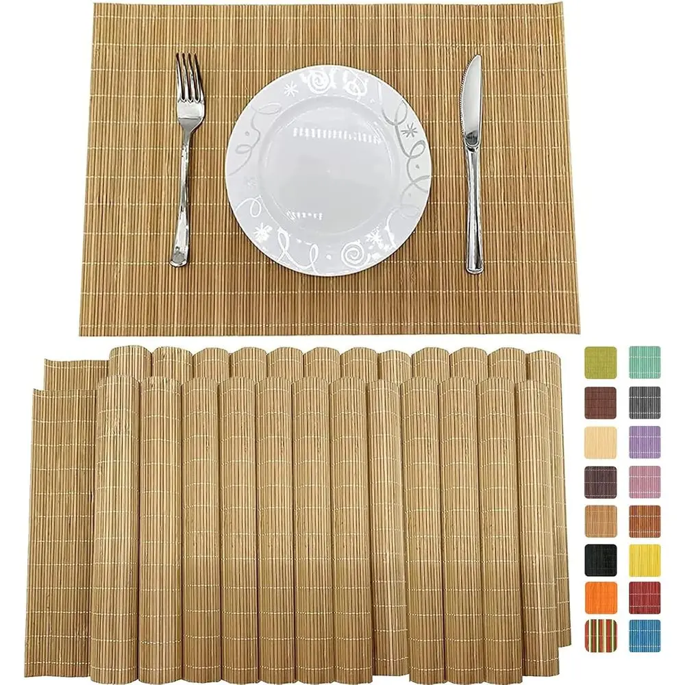 Esteras para sushi de bambú de 24 piezas, 17,7 x 11,8 pulgadas, estilo japonés natural, manteles individuales lavables y resistentes al calor para comedor y fiestas (