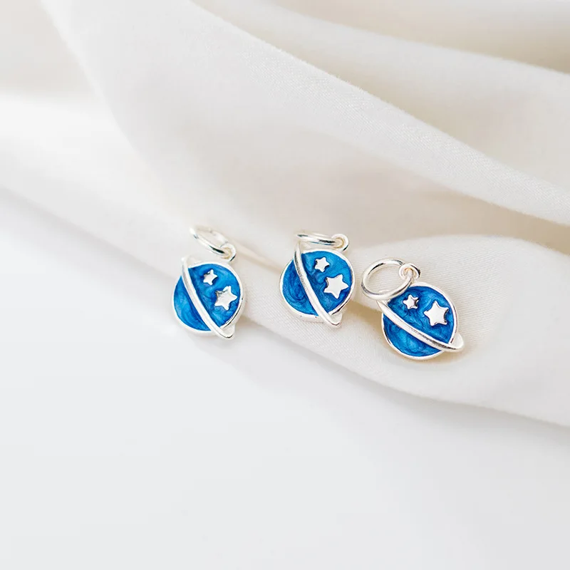 

1pc 925 Sterling Silver Blue Planet Charms 11x8.5mm Earrings Necklace Silver Pendants For Women Men DIY Jewelry Findings