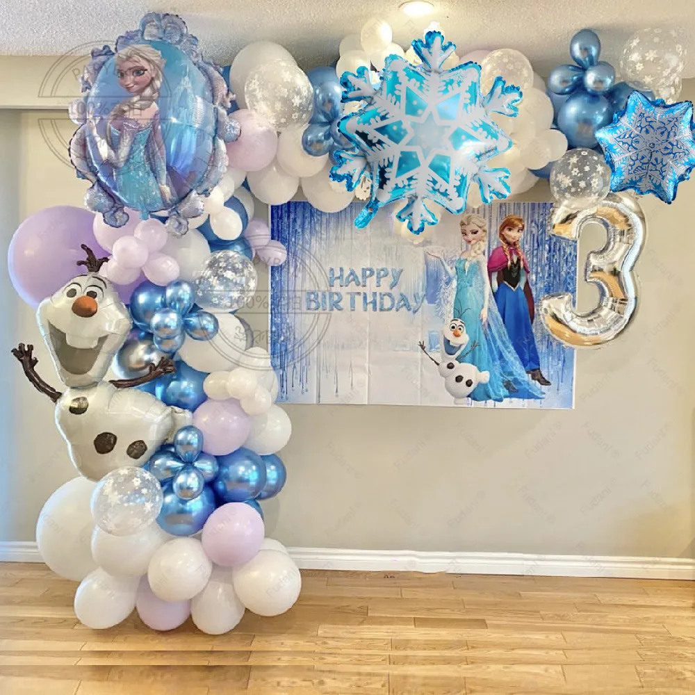 124 Uds Globos temáticos de Frozen Kit de arco de guirnalda copo de nieve Elsa Olaf Globos de aluminio niñas fiesta de cumpleaños decoración de Baby Shower Global