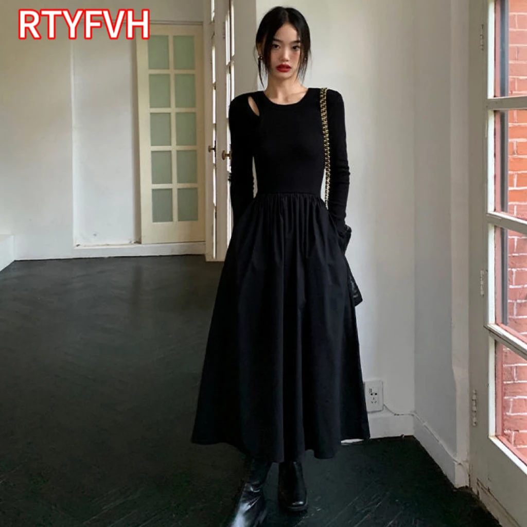 

Vintage Knitting Maxi Wedding Dresses for Women Clothing O Neck Office Lady Casual Pockets Bodycon Midi Dress Winter 2024 Black