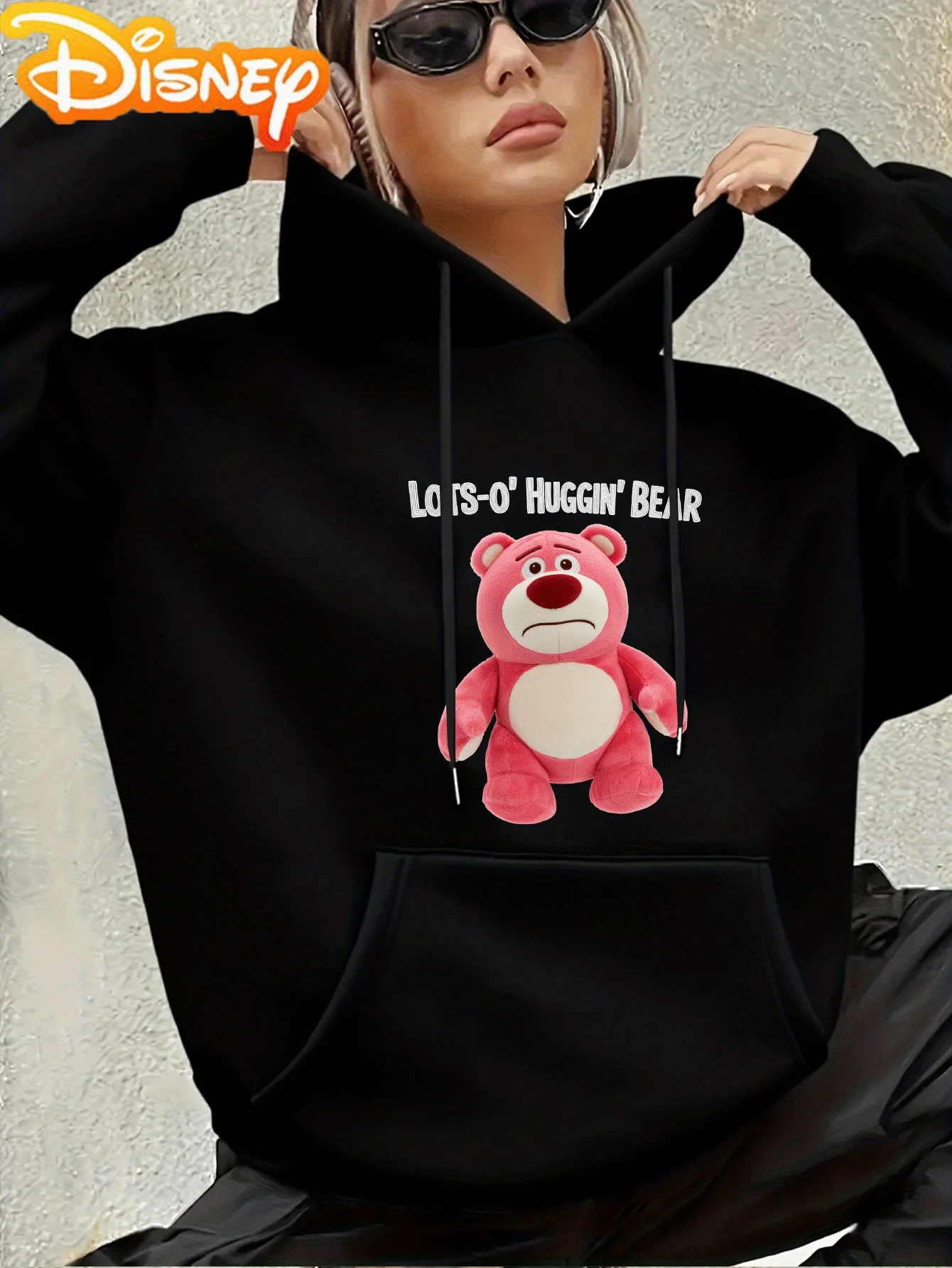 

Женская осенне-зимняя флисовая толстовка с капюшоном и узором Disney Lotso, уличная одежда унисекс, свободная повседневная одежда большого размера для мероприятий