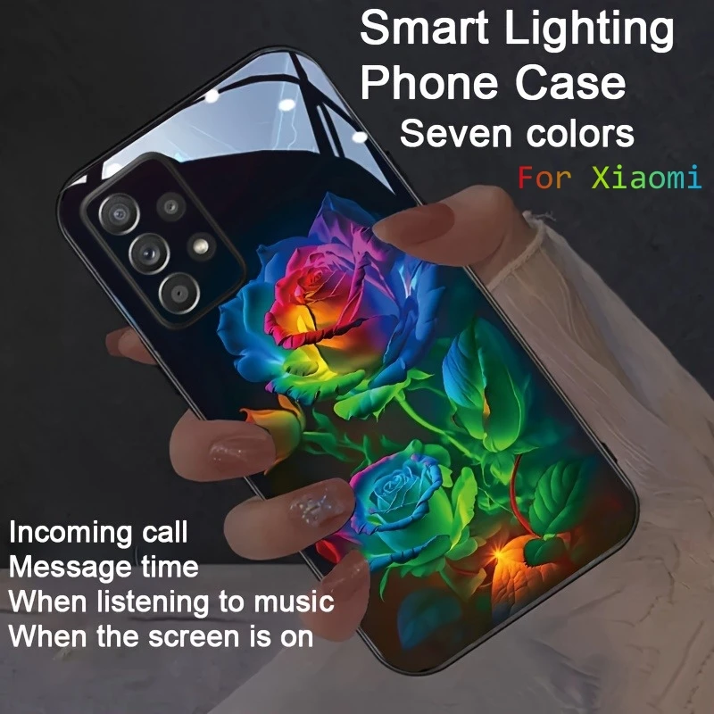 

Gradient Rainbow Rose Phone Case Light Up For Xiaomi Redmi Note 14 13 15 Pro 4G 5G 14T 15T POCO F7 F8 Ultra Glow LED Cover