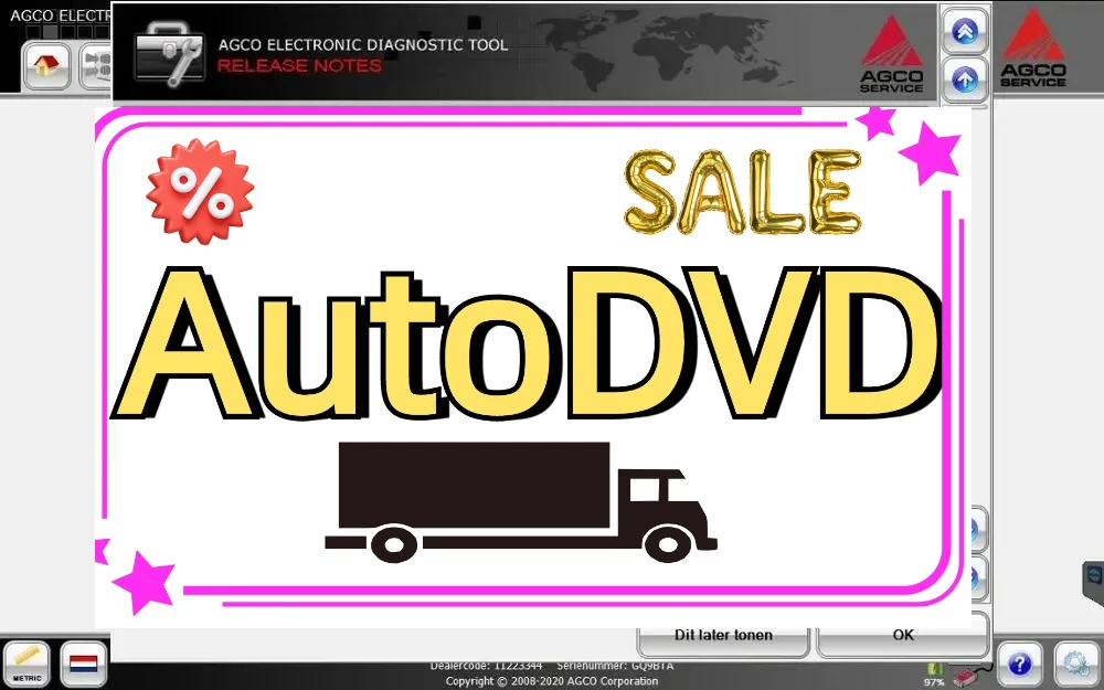 

Обновленный электронный диагностический инструмент AutoDVD AGCO [05.2024] EDT+Activation - ВСТАНОВЛЕНИЙ НЕОГРАНИЧЕННЫЙ КОМПЬЮТЕР