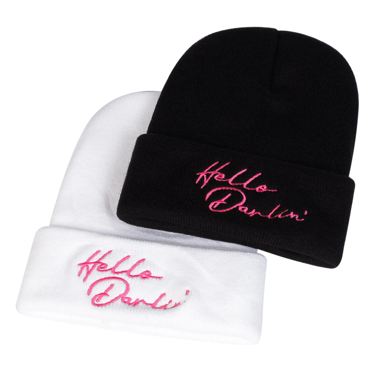 للجنسين مرحبا دارلين إلكتروني التطريز بيني القبعات الخريف والشتاء الدافئة محبوك قبعة الهيب هوب قبعات للنساء الرجال #1