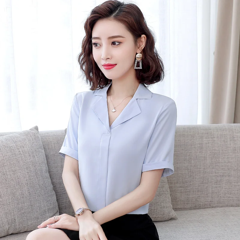 New Korean Style Fashionable Versatile Short Sleeved Chiffon V-Neck Top For Women'S Summer Thin Style Professional Dress Shirt