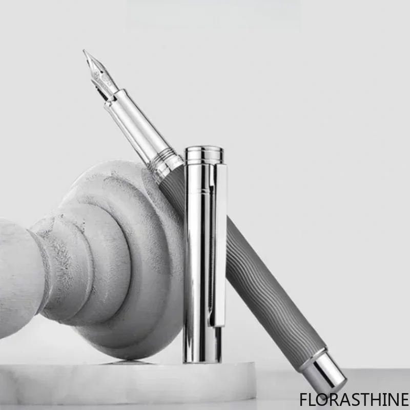 Voyager Series HongDian 1843 Fountain Pen Metal Wave Pattern Beautiful Stainless Ripples Iridium EF F Nib Classic Pens Gift