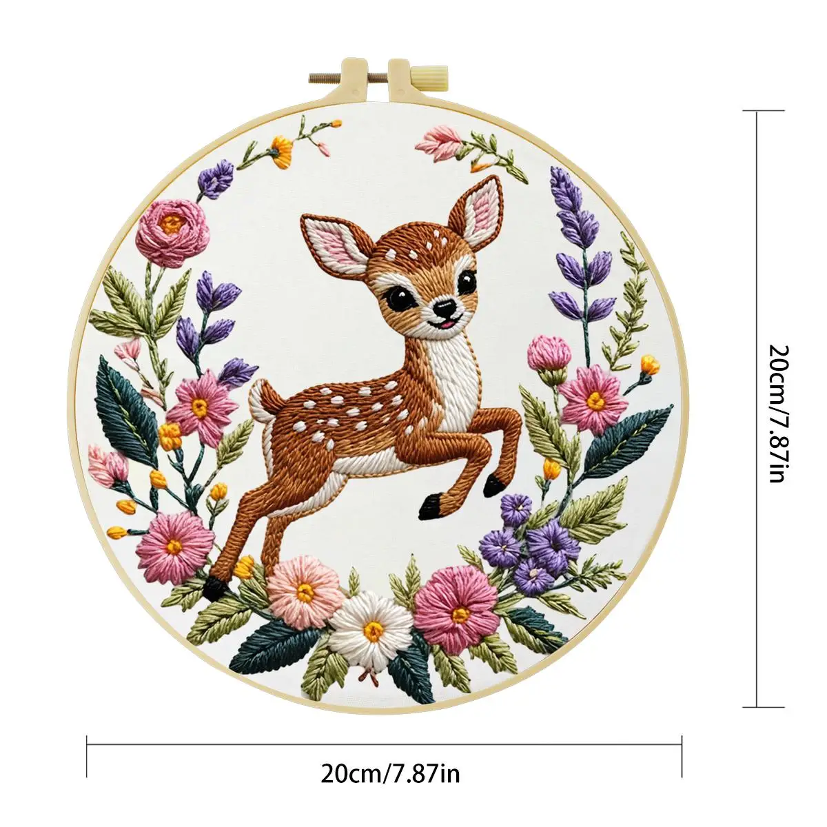 1 Stück 20X20CM/15X15CM 7,87/6,3 Zoll Rotwild-Stickerei-Starter-Kit DIY-Kit DIY-Stickerei-Set für Anfänger – Detail 4