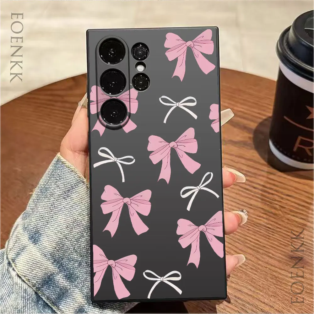 Black Pink Bowknot Silicone Case For Samsung Galaxy S25 S24 S23 S22 S21 A25 A32 A33 A72 A73 Note 10 20 Ultra Plus FE 5G  Cover