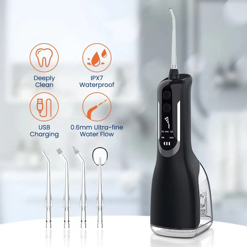 Portable Oral Irrigator Water Flosser USB Rechargeable 5Mode Dental Water Jet IPX7Waterproof 330ML Teeth Cleaner for Home Travel