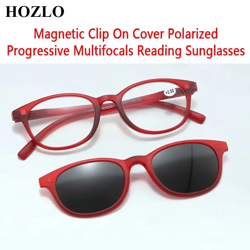 

New Polarized Magnetic Clip On Cover Progressive Multifocals Reading Sunglasses For Women Men Elasticity Legs Hyperopia Glasses