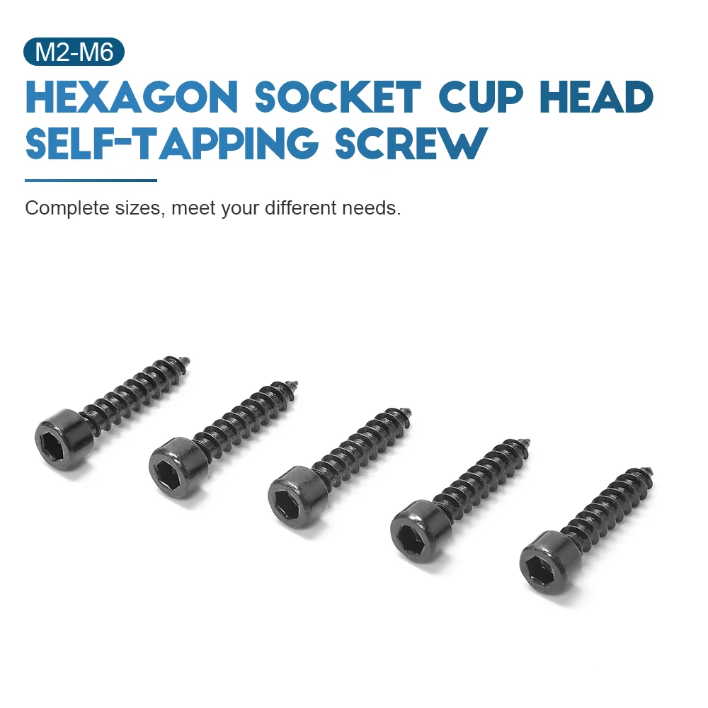 HOWSHENG 15-100pcs Hex Socket Cap Head Self Tapping Screw M2 M2.6 M3 M3.5 M4 M5 M6 8.8 Grade Hexagon  Allen Head Tapping Screw