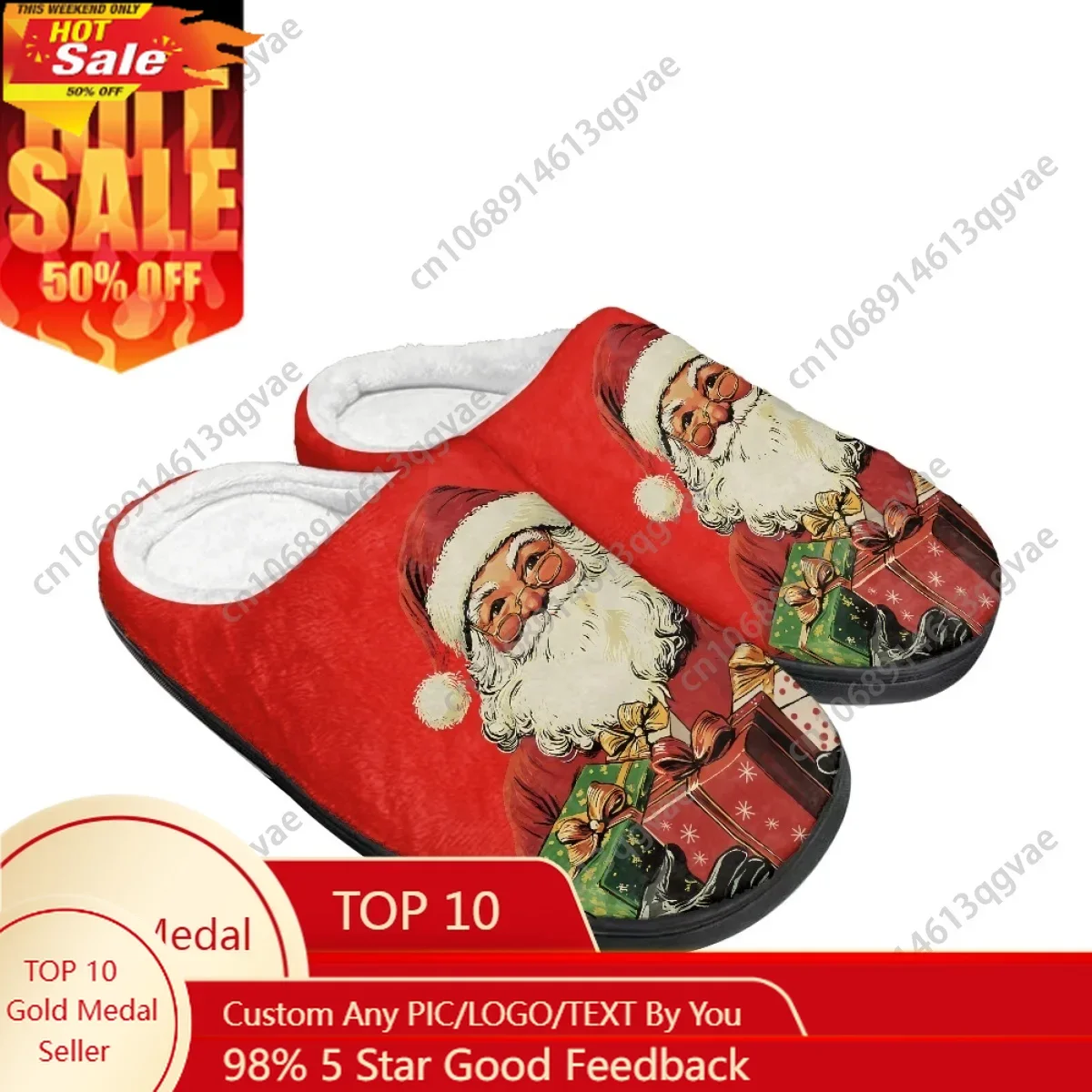 

2025 New Arrival Red Santa Claus Merry Chrismas Home Cotton Slippers Mens Womens Teenager Plush Bedroom Keep Warm Custom Slipper