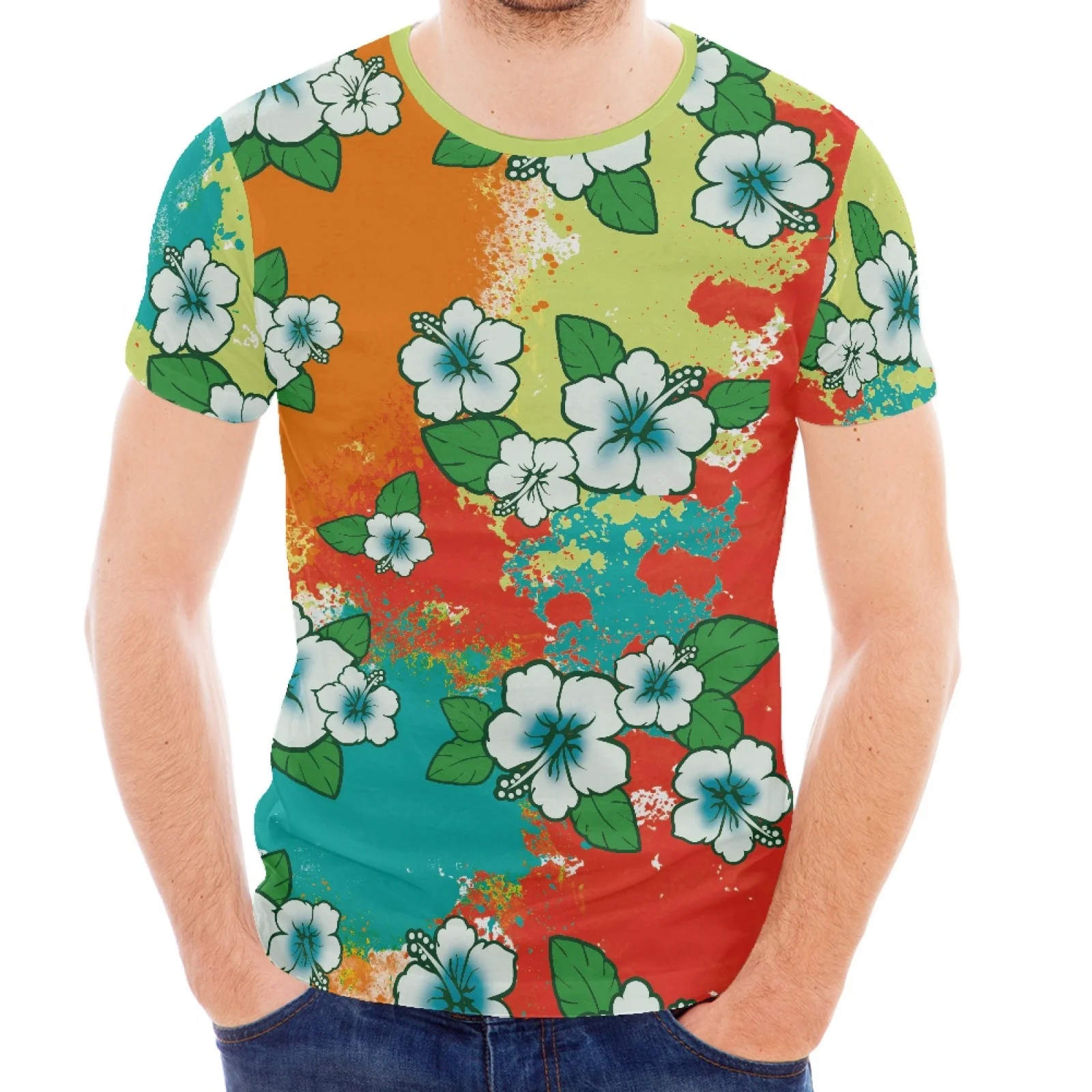 

Hawaii Spring/Summer 2022 New Floral Print Casual Fit Men And Women T Shirt Short Sleeve Personality Versatile Round Neck Top