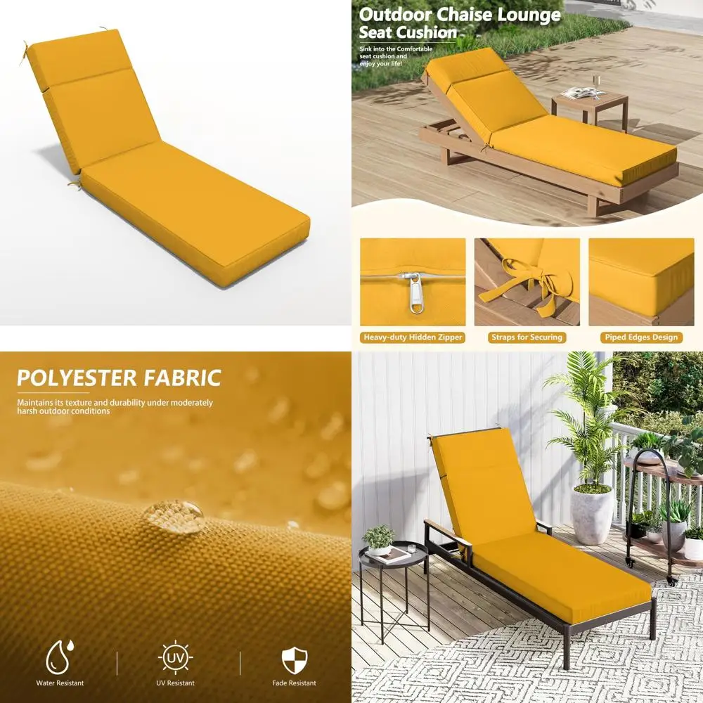 

Water-Resistant Outdoor Chaise Lounge Cushion - 72 L x 21 W x 4 D, High-Density Foam, Fade-Resistant for Comfortable Relaxation