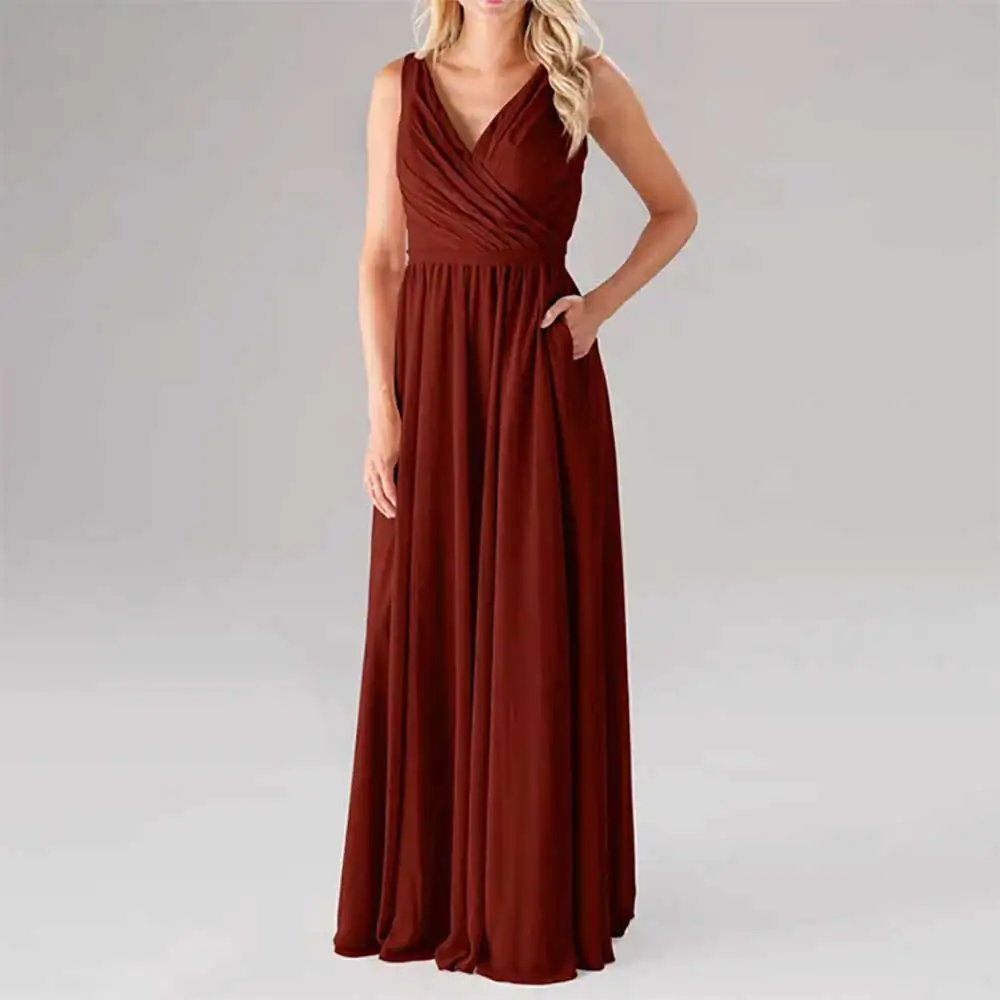 

Elegant Pleated A-Line Sleeveless Backless Evening Dress for Women Prom Party Dresses Bridesmaid Dresses Formal Cocktail Gowns