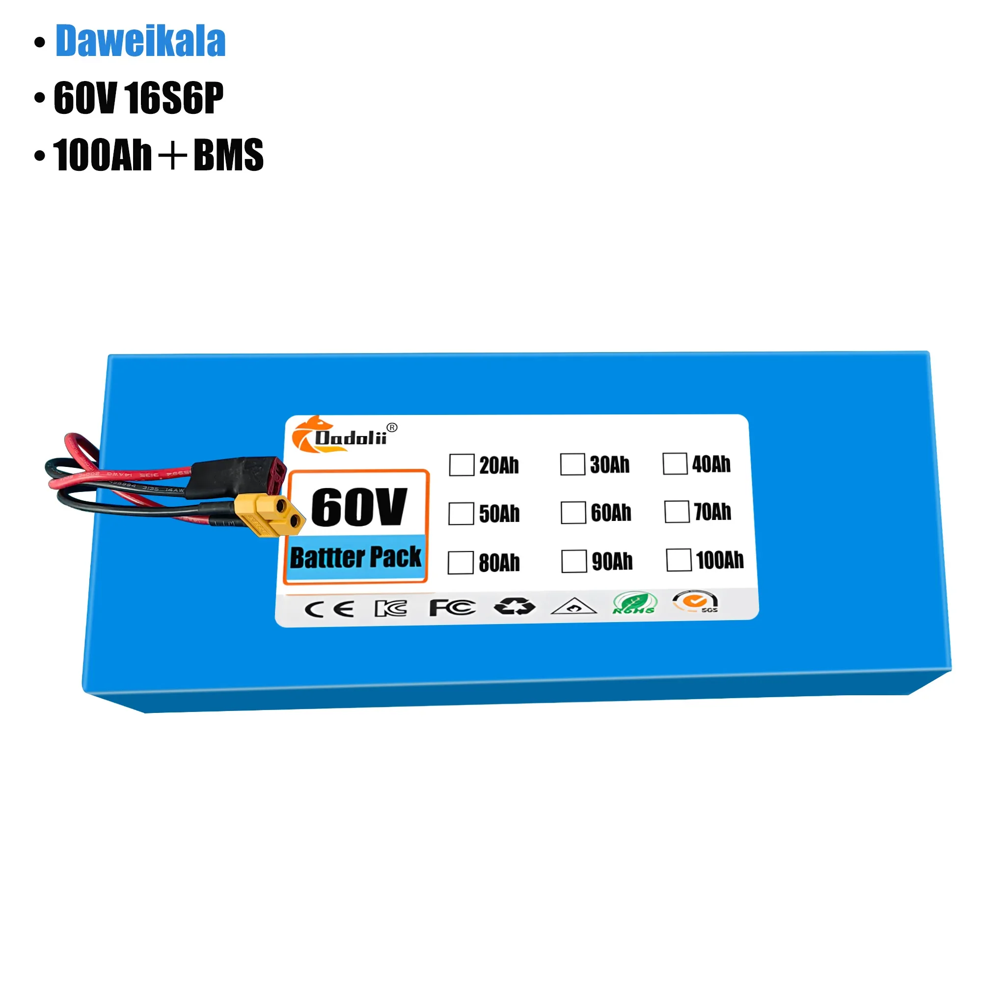 60V 100Ah 16S6P ebike battery 18650 2500W Lithium Battery Pack For 60V Electric bike Electric Scooter+67.2V charger