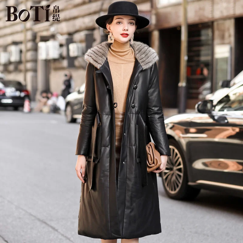 Chinese Bati New Style Genuine Leather Down Coat Women's Mid length 2022 Winter Preferred Mink Fur Hooded Large Leather Coat