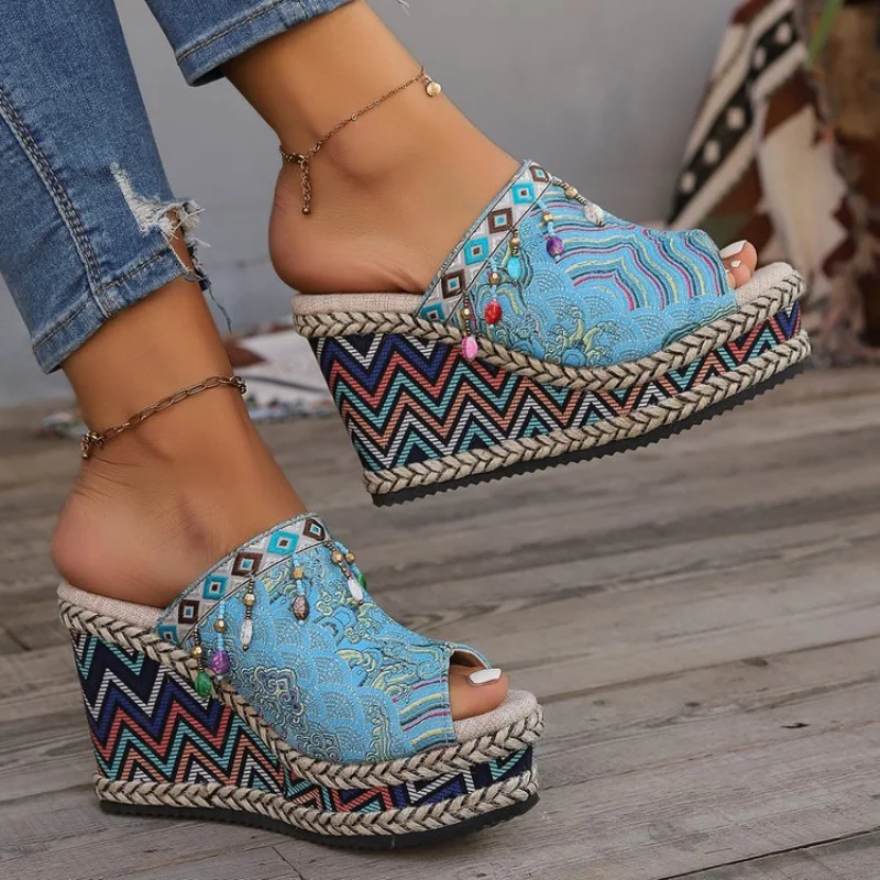 Women High Heels Wedges Slippers Women Platform Sandals Design Summer 2024 Flip Flops Bohemian Dress Beach Pumps Zapatos Slides