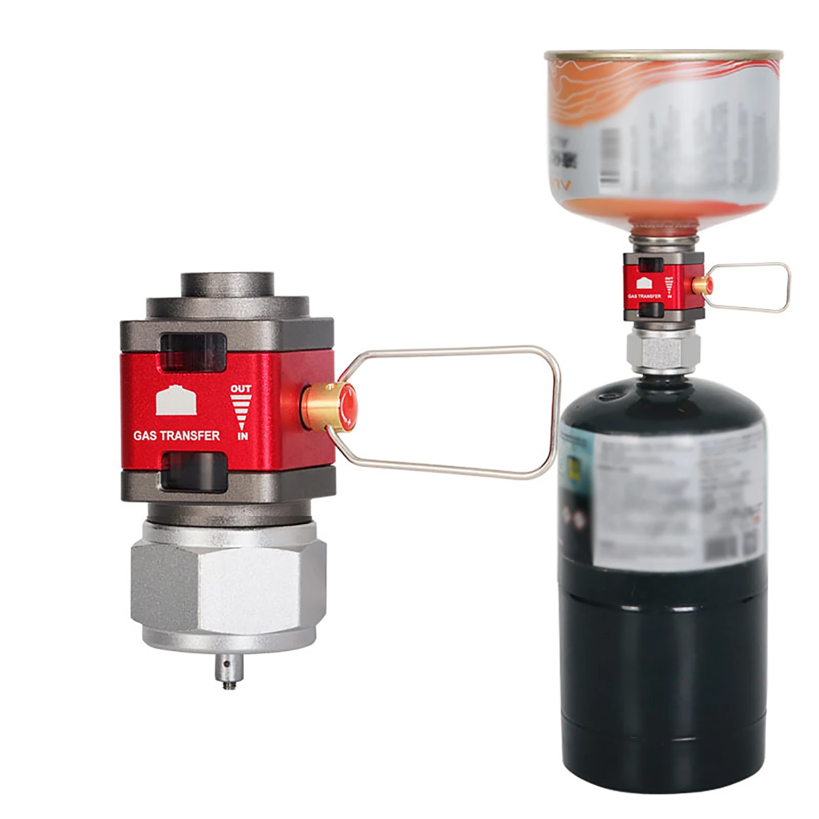 キャンプ用ストーブ、ヒーター、ランタン用のビジュアルディスプレイと残ガス回収バルブ付きガスタンクコンバーター