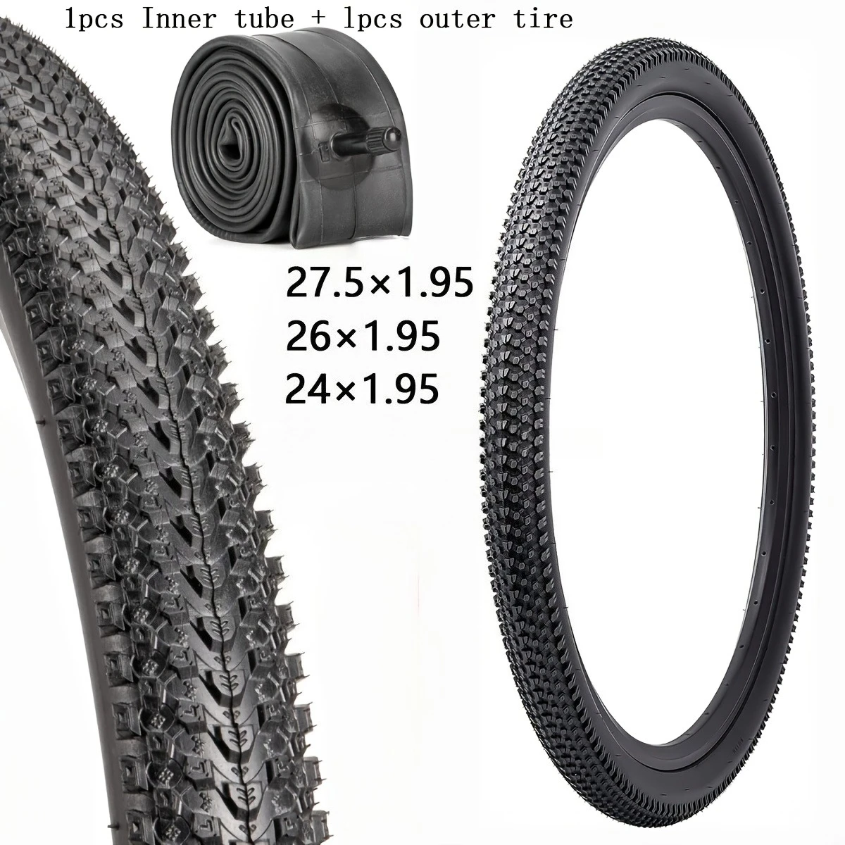 

1pc Bike Tire and 1pc Inner Tube Set 24 26 27.5 x 1.95 inch AV32mm Schrader Valve MTB Bicycle Tyre Cycling Parts Replacement Kit