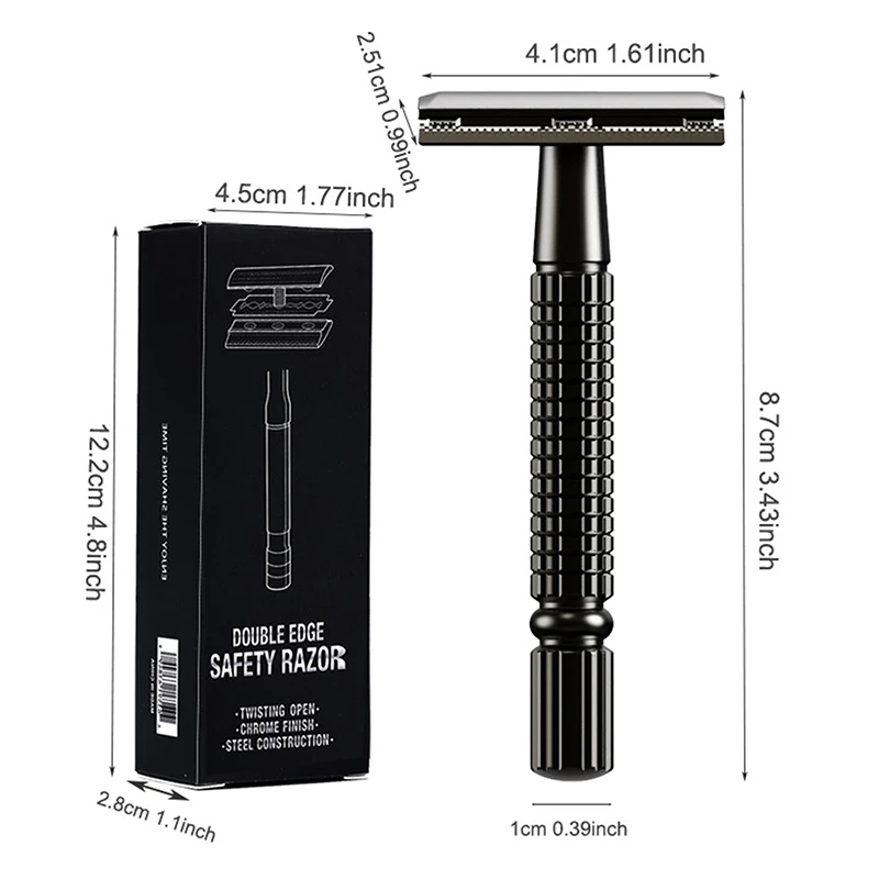 ماكينة حلاقة كلاسيكية للرجال لإزالة الشعر الخفيف ماكينة حلاقة بحافة مزدوجة من الفولاذ المقاوم للصدأ مع صندوق واحد شفرات حلاقة بحافة مزدوجة