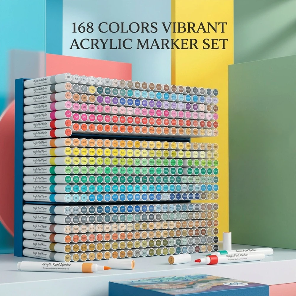 120-168-pcs-acrylic-markers-set-professional-painting-waterproof-fast-drying-diy-graffiti-craft-stone-glass-diy-drawing-supplies
