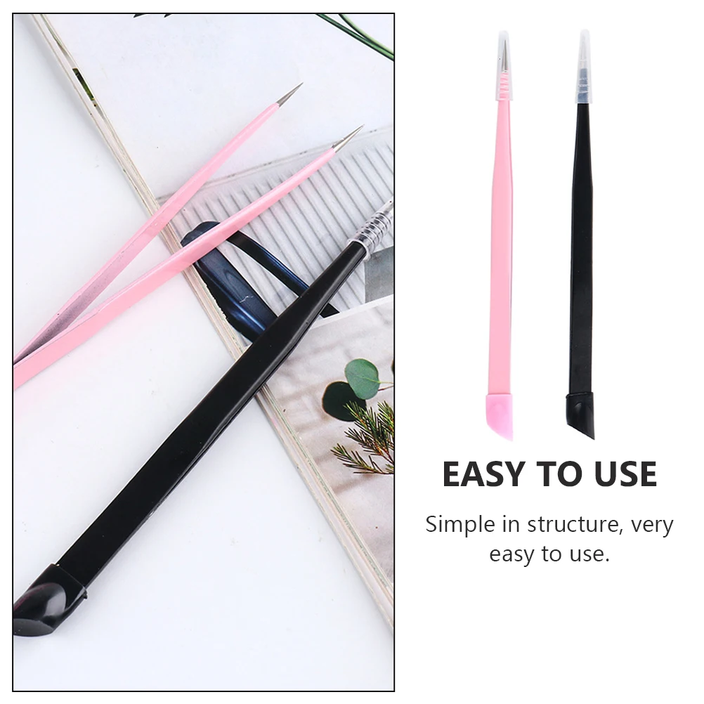 

2 Pcs Manicure Tools Nail Sticker Tweezers Multifunctional Art DIY Accessory Pressing Rod Two-headed