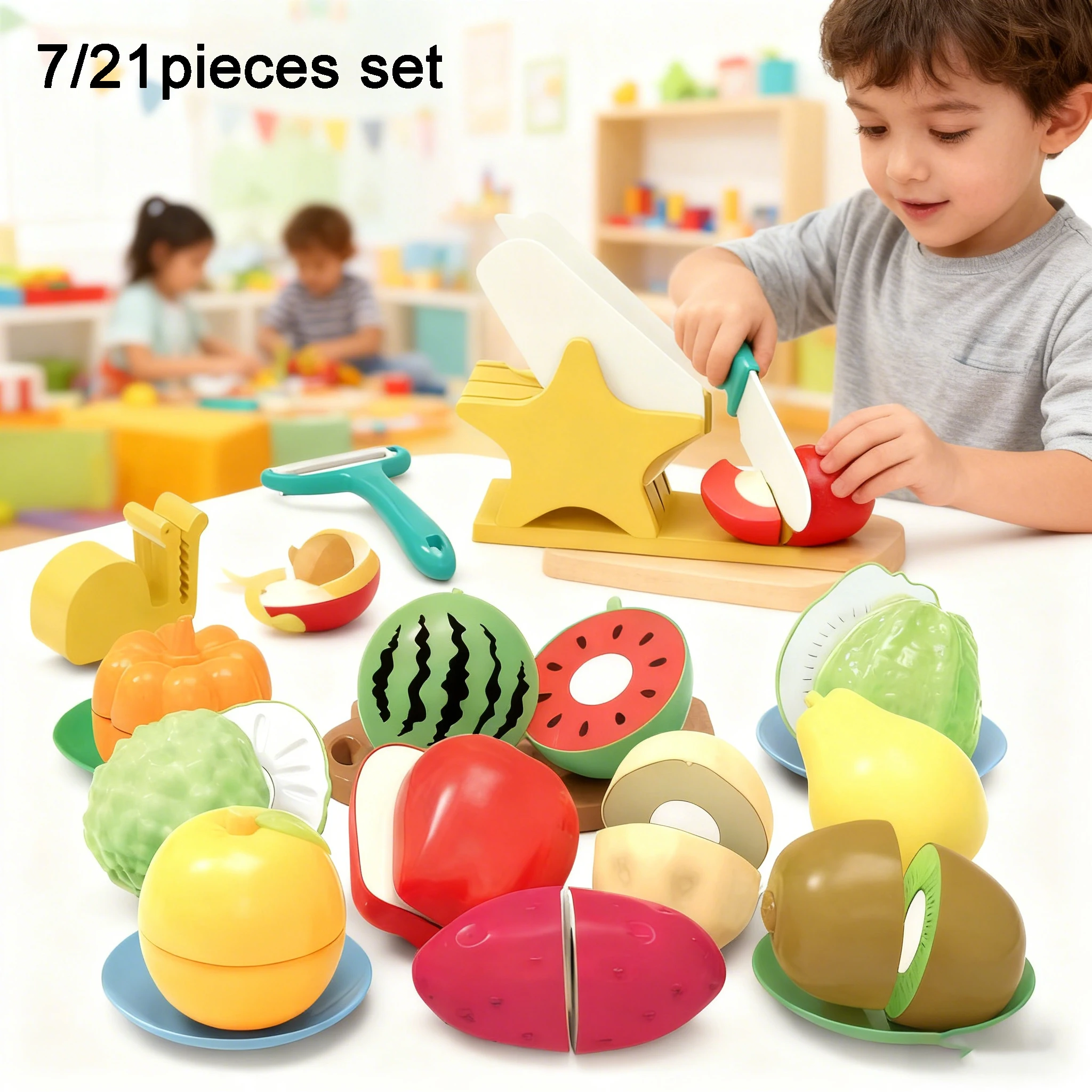 I bambini fingono di giocare con i giocattoli da cucina simulati Accessori da taglio in plastica Cibo Frutta e verdura Giocattolo per bambini Ragazzi Ragazza Natale