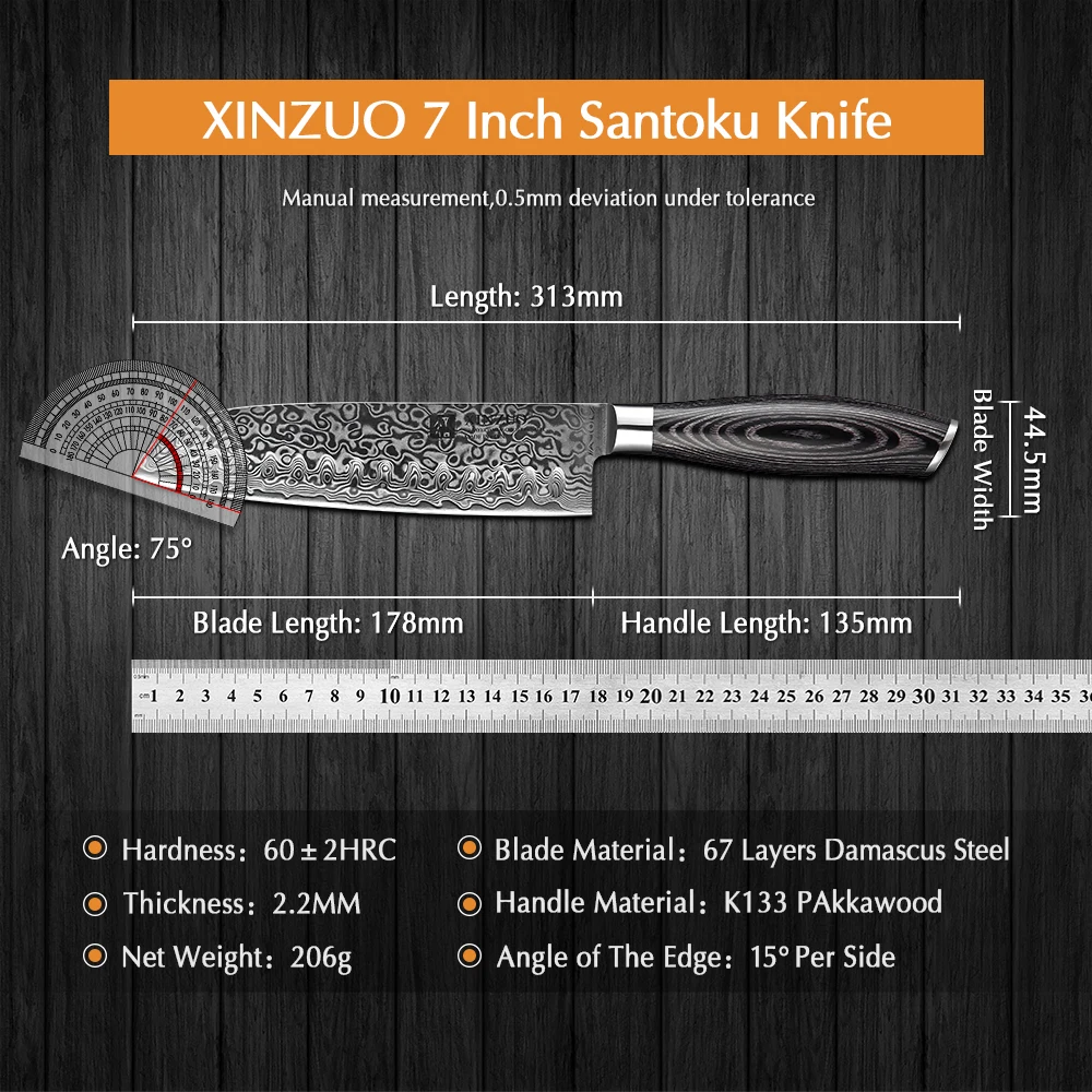 

XINZUO 7"Inch Japanese Chef Knife 67 Layer High Carbon Damascus Steel Kitchen Knives Santoku Knife Meat Cleaver Beef Knife Gift