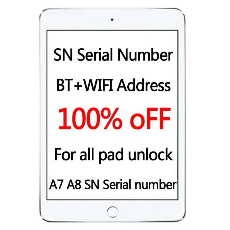 SN Serial Number For iPad mini 2 3 iPad Air 1 2 2019 2018 Pro10.2 12.9SN Serial Number WiFi BT address for activation Pad