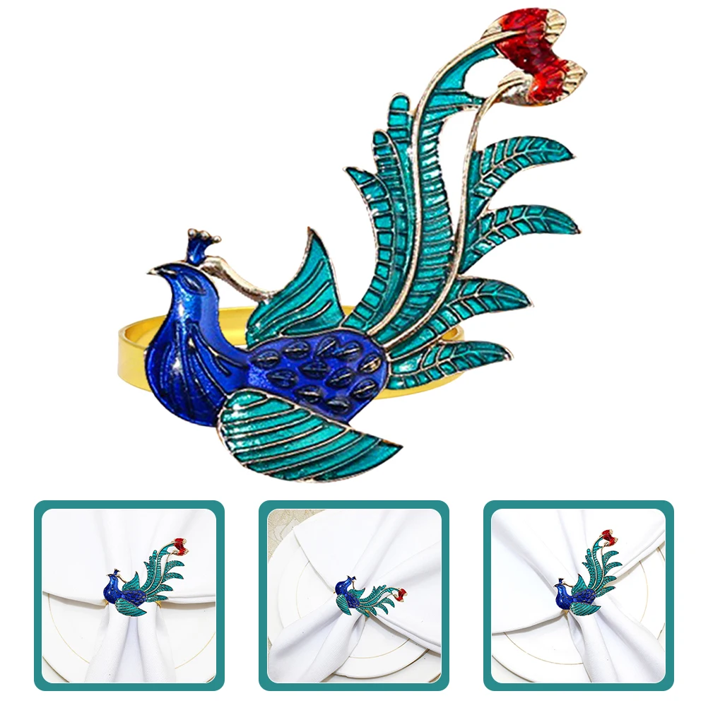 

4pcs Phoenix Napkin Rings Blue Metal Napkin Holders Unique Elegant Tableware For Party Wedding Christmas Serviette Buckle Bulk