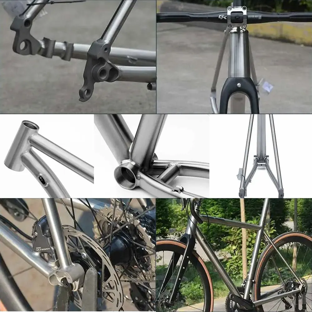 3 Pcs Titanium Gr9 Road Bike Frameset, 700*28c Internal Cable Routing, Thru Axle, Tapered Head Tube, Flat Mount Disc Brake,