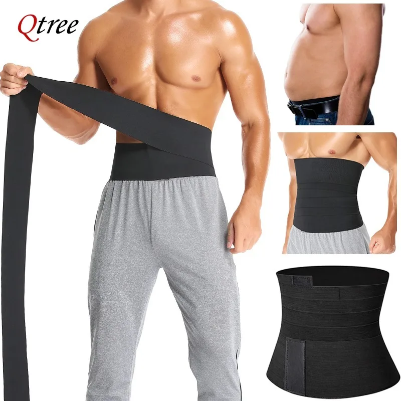 Qtree-Entrenador de cintura para hombre, reductor de Abdomen, envoltura de vendaje, cinturón adelgazante, moldeador de cuerpo, recortador de cintura, corsé, ropa moldeadora de vientre