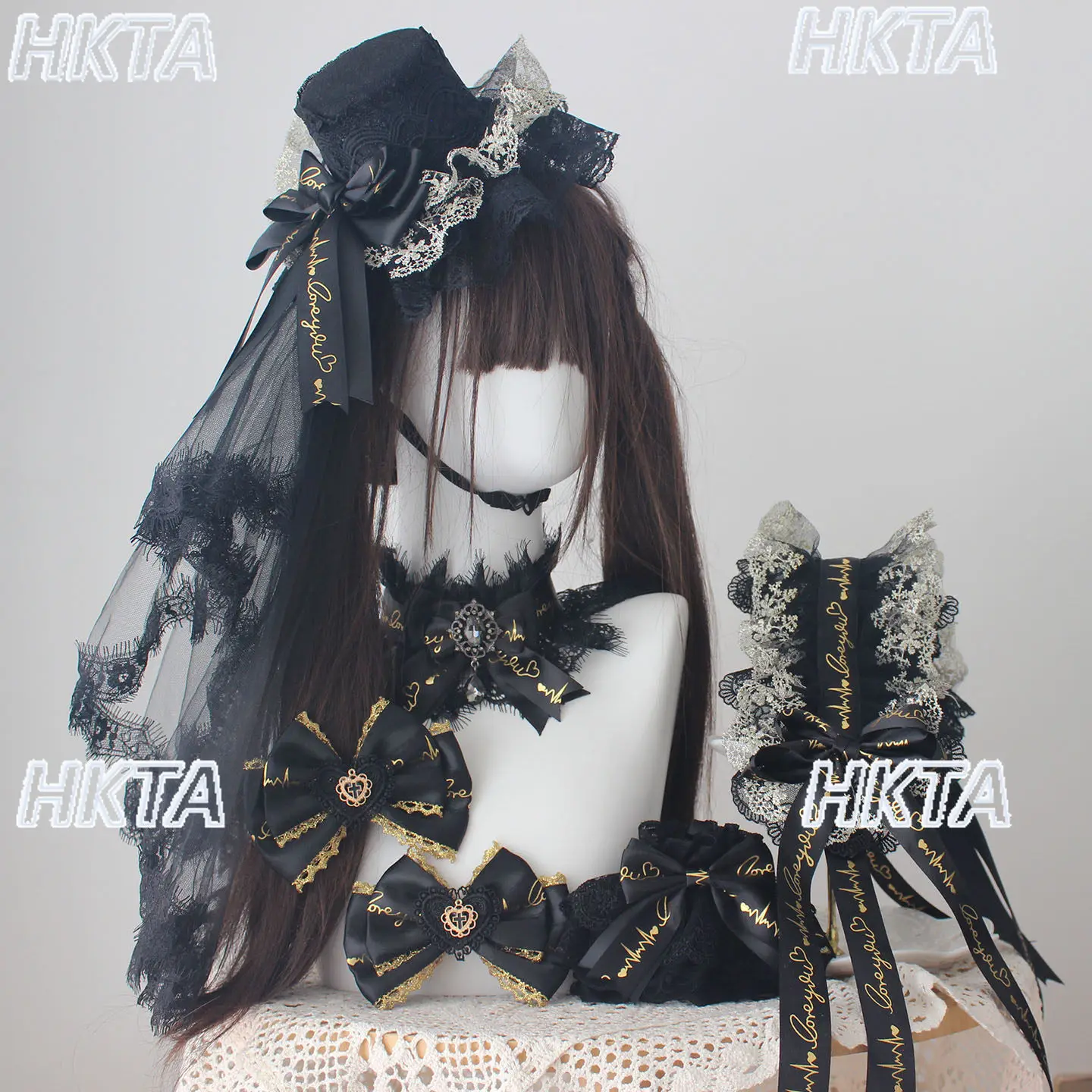 

Dark Y2k Lolita Headband Headpieces Headwear Subculture Lace Mesh Top Hat Hand Sleeves Black Hairclips Apparel Accessories Women