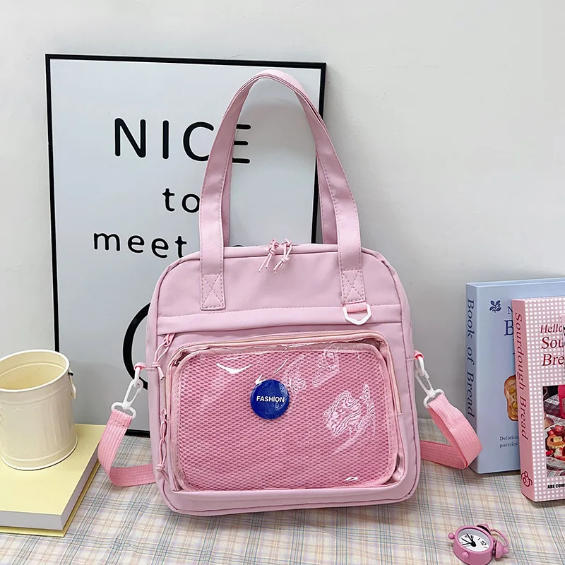 Japanese High School Girls Crossbody Bags Nylon Teenage Student Tote Book Bag Transparent Women Handbags JK Kawaii Shoulder Bag