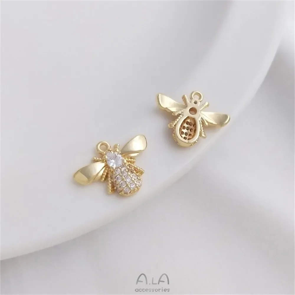 14k ouro embutidos zircão abelha pingente, artesanal DIY pulseira colar e brinco, jóias charme, novo, k345