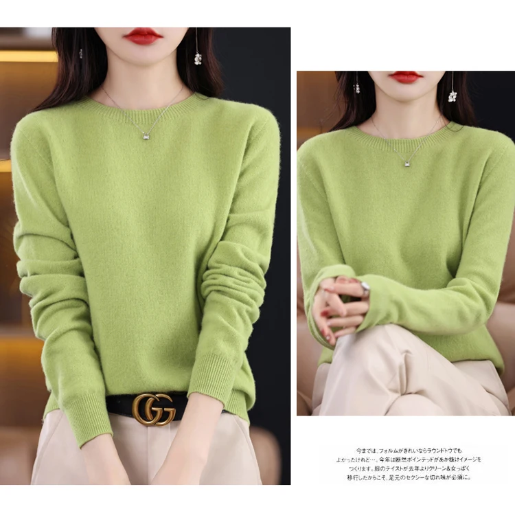 2026 New Cashmere Basic Top Long Sleeve Women O-Neck Knitted Sweater 100% Pure Merino Wool Pullover Clothing Knitwear Traf