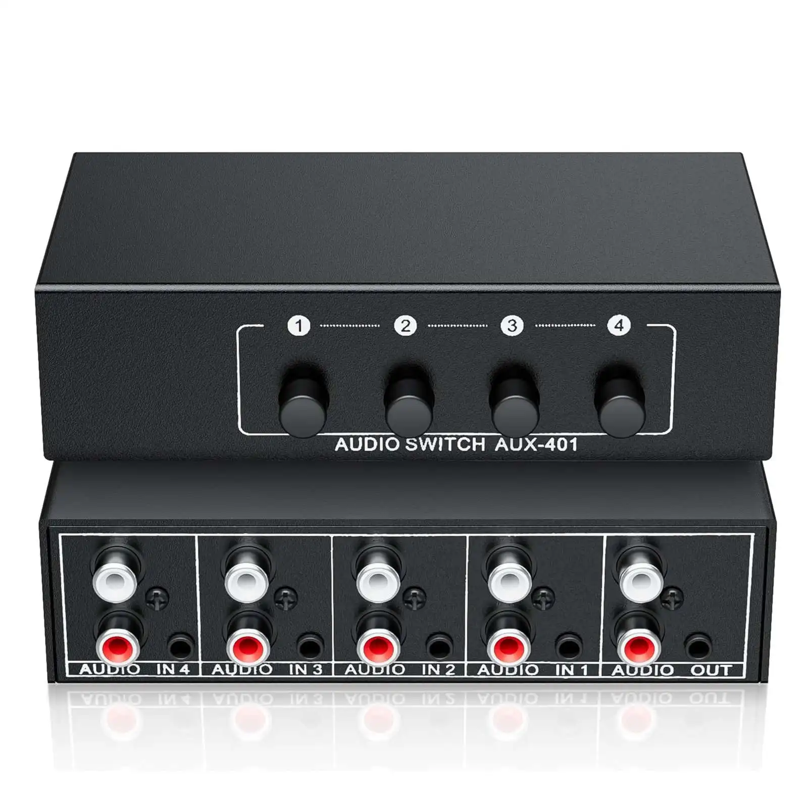 Audio Switcher 4 in 1 RCA AUX Stereo Audio Selector 4 inputs 1 Output Passive 3.5mm Aux L/R RCA Audio Switch Box Analog Sharer