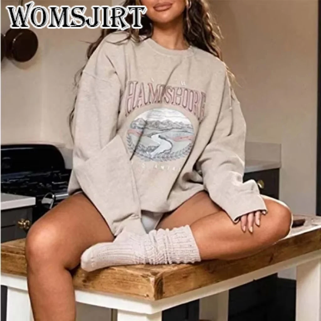 WOMSJIRT Autumn and Winter Korean New Letter Printed wish Elegant Solid Color Simple Fashion Pullover Trendy Women's Top