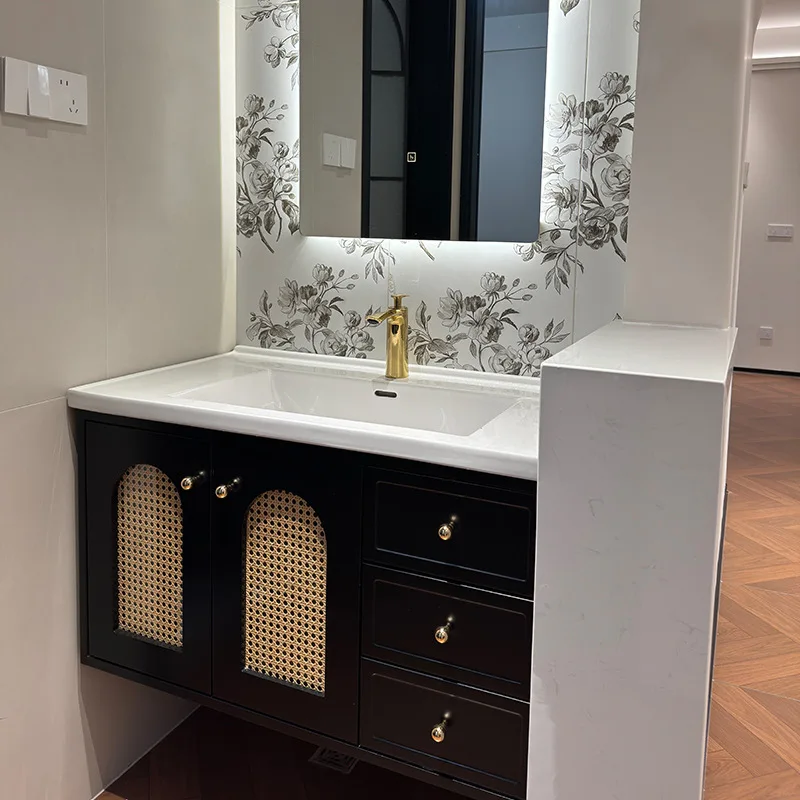 ตู้ห้องน้ำพร้อมอ่างล้างหน้าเซรามิกแบบรวมในตัว