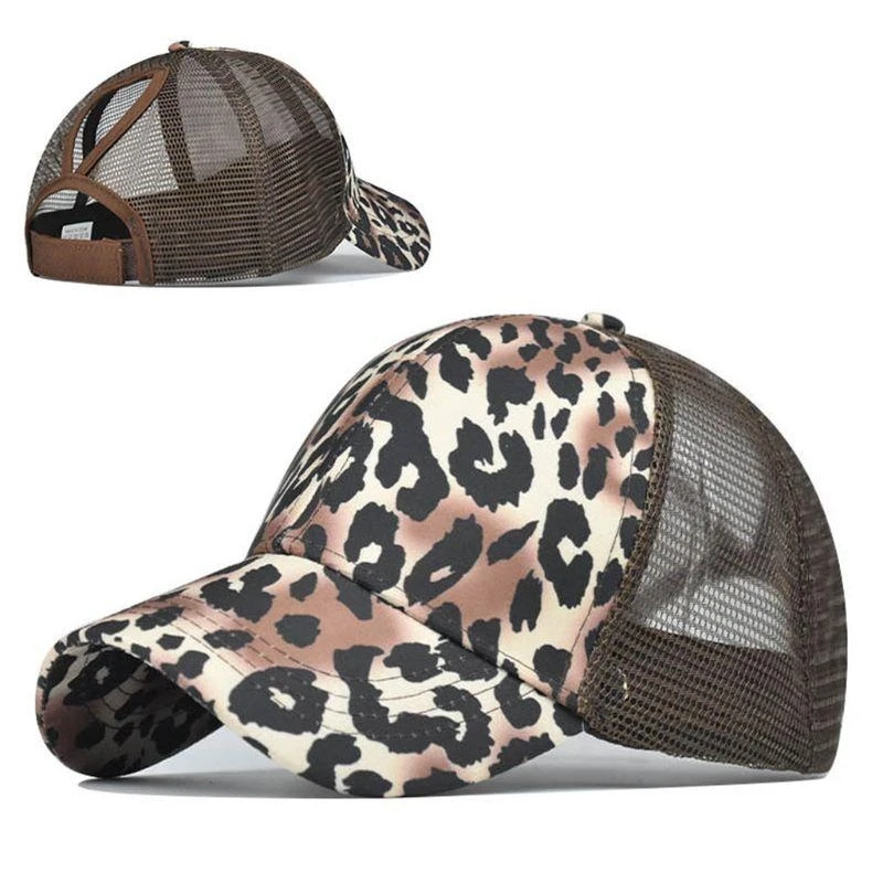 

R1WE Women Mesh Back Ponytail Messy Baseball Cap Vintage Leopard Print for Snapback H
