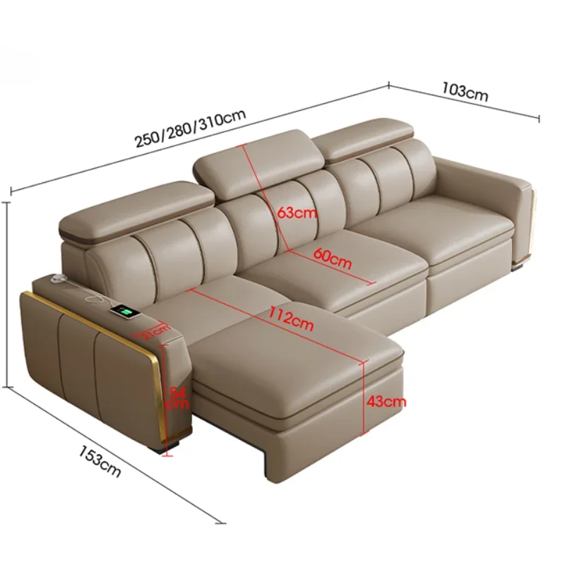 Electric Luxury Modern Sofa Genuine Leather Designer Reclining Italian Sofa Lounge Loveseat Divano Letto Living Room Furniture