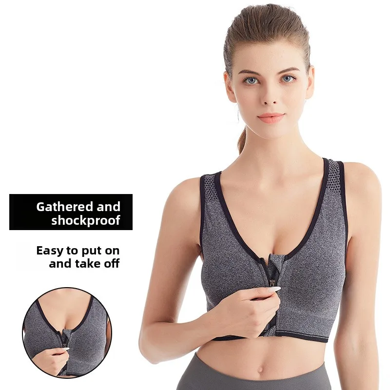 Front Zip Sports Bra High Impact Support Breathable Wire Free Running Yoga Top for Women